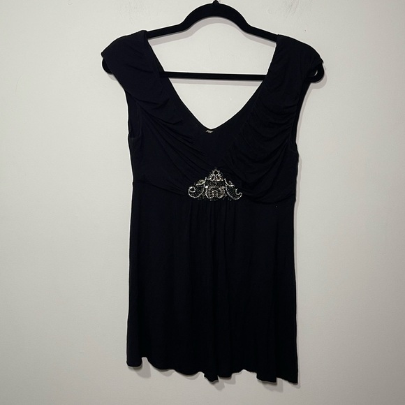 Vintage Y2K women’s black sleeveless ruched babydoll style tank top in size M - Picture 1 of 8